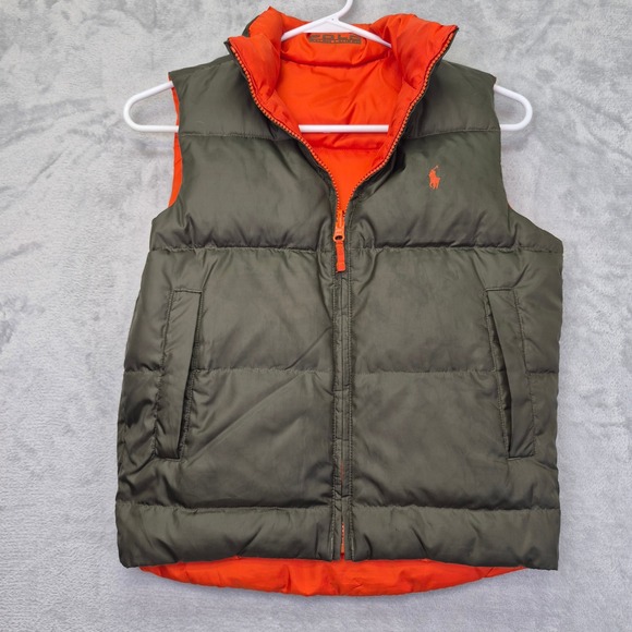 Polo Ralph Lauren Other - Polo Ralph Lauren Kids Reversible Down Puffer Vest Olive Orange Size S 8-10